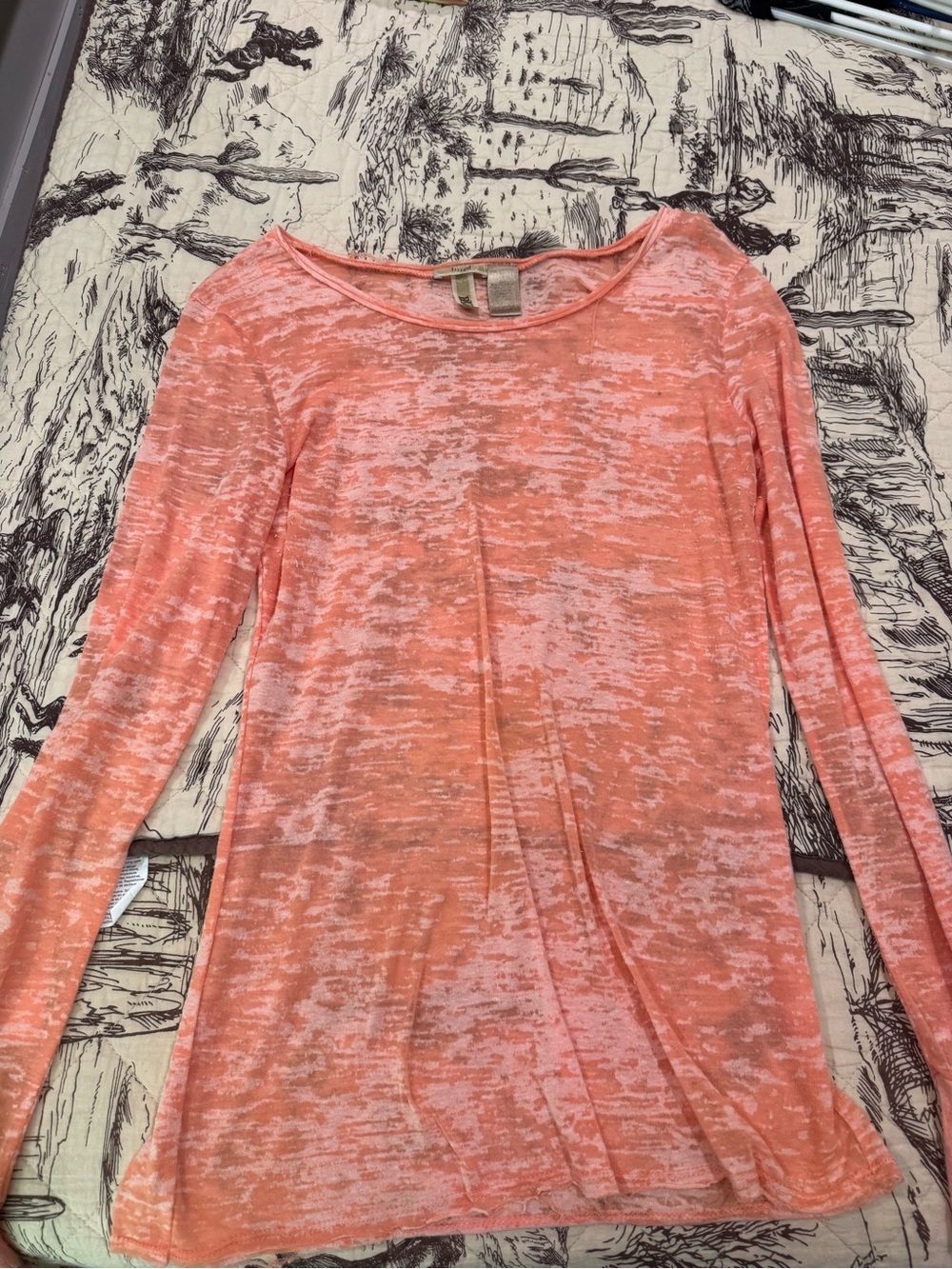BKE Marled Coral-Orange Long Sleeve Scoop Neck Top